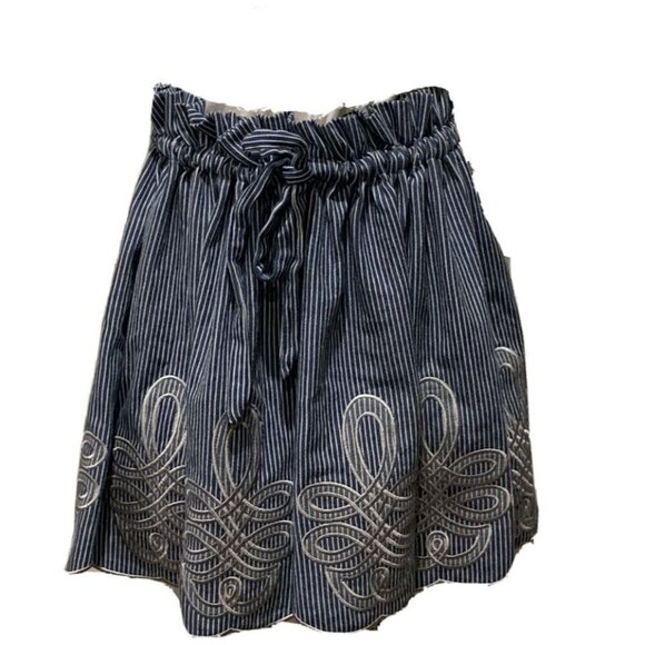 Free People INNIKA CHOO Mini Scalloped Railroad Stripe Blue Denim Skirt Size M 2 - Picture 6 of 11